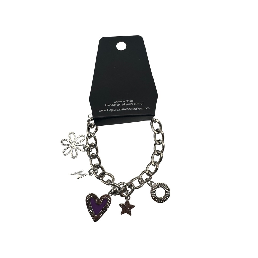 Paparazzi Turn Up the Charm Purple Heart Flower Star Lightning Bolt Bracelet